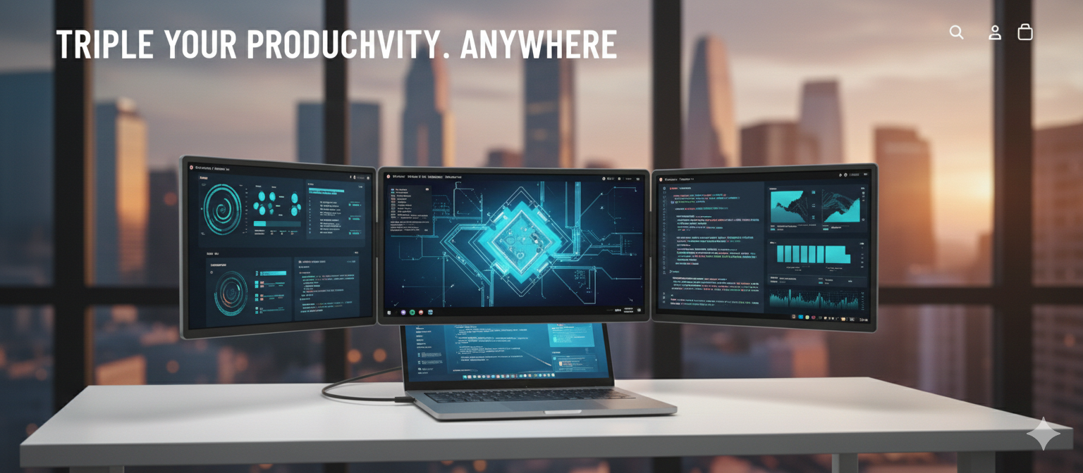 Triple portable monitor for laptop professional workstation